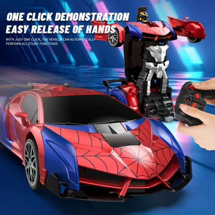 Action-packed remote control robot car, RoboRacerX, for kids. Transforms with bright LED drift car lights.