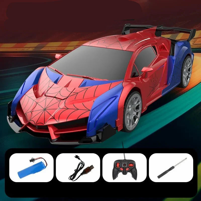RoboRacerX transforming RC robot car in robot mode, with cool LED lights and detailed design for boys.