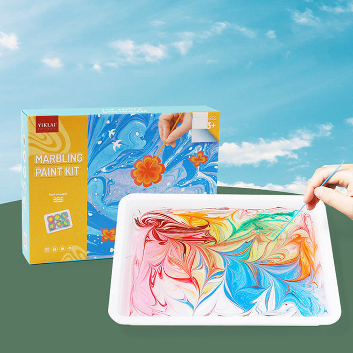 Finished marbled art piece created with the Kids' Water Marbling Paint Kit, vibrant and unique