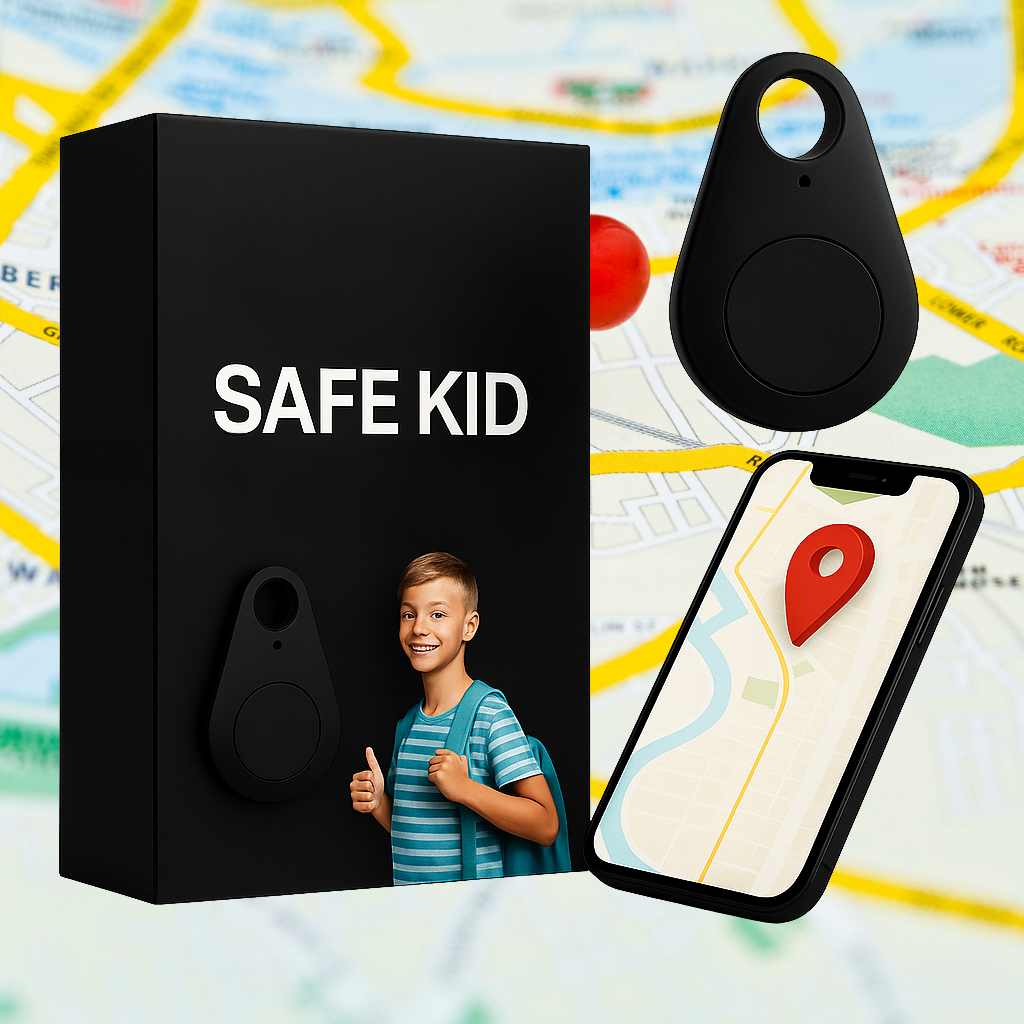 Kids' waterproof GPS tracker for child safety, real-time location tracking & parental control.