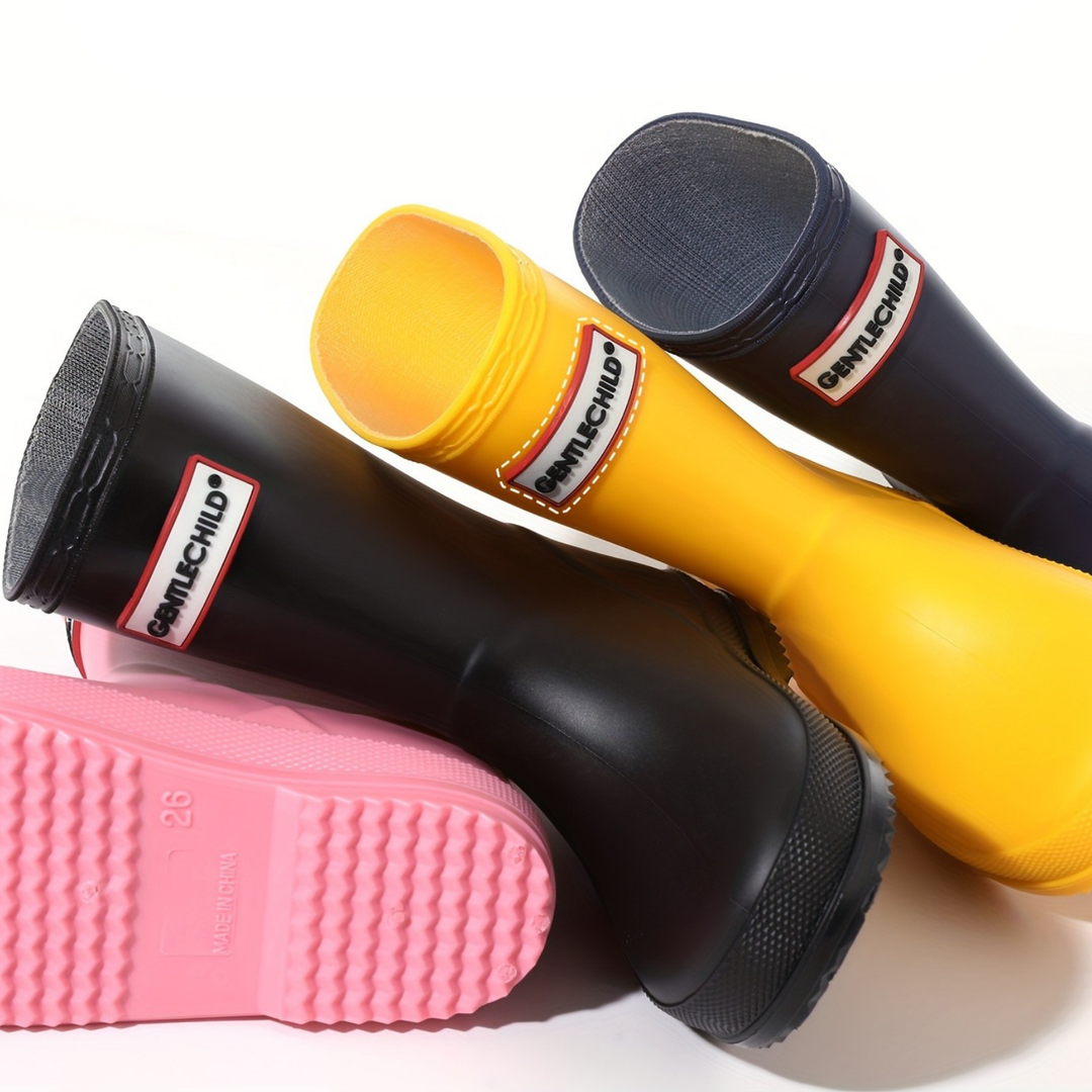 Comfortable kids' waterproof wellies, durable non-slip rain boots offering protection for outdoor play.