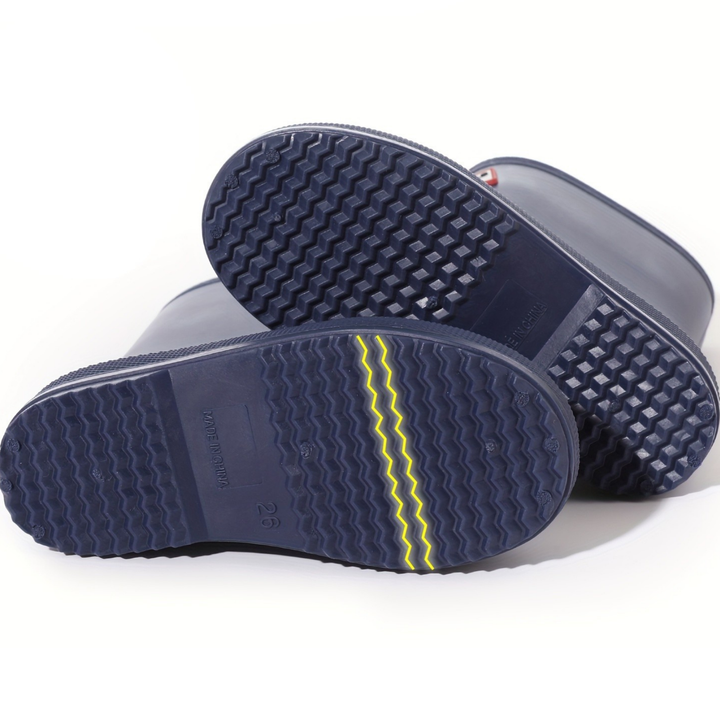Waterproof kids' wellies, non-slip rain boots for boys and girls' outdoor play.