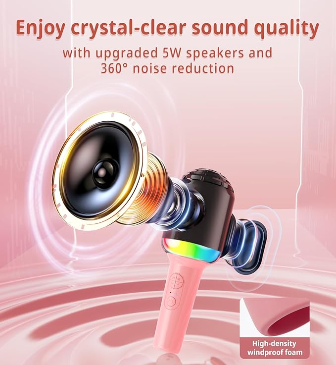 Child's karaoke microphone with integrated LED lights, ideal for singing and parties