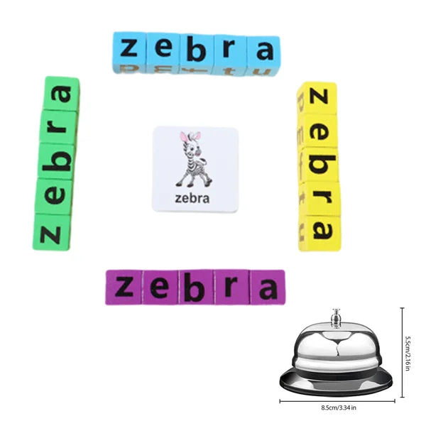 Kids playing with the wooden spelling game on a colorful rug, a perfect toddler activity