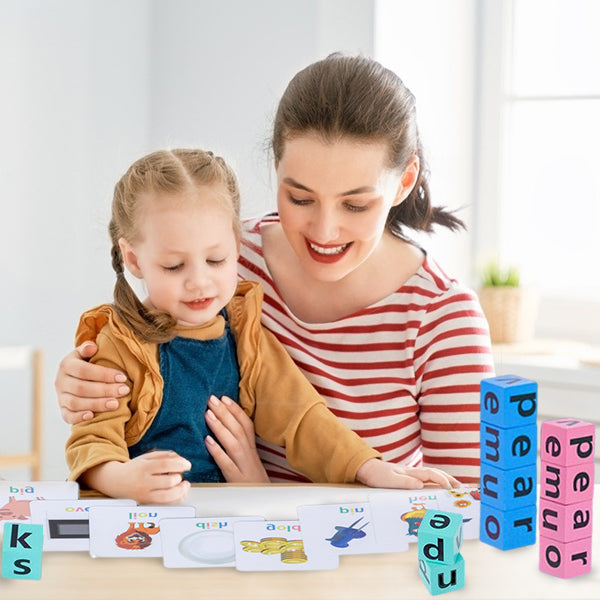 Kids wooden alphabet spelling puzzle, colorful letters, preschool learning game