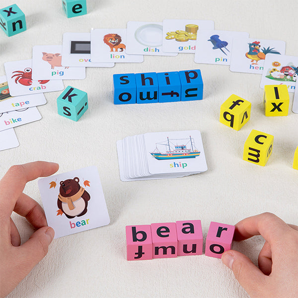 Kids Wooden Alphabet Spelling Puzzle: bright wooden letters on a natural wood base