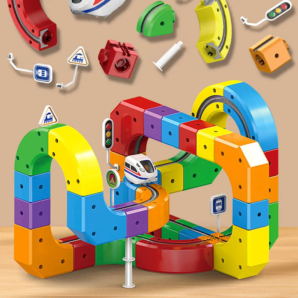 Educational flexible train track building kit for children, 51 pieces. Encourages construction skills & imaginative play.