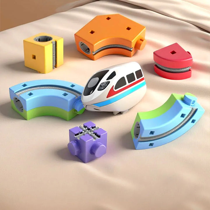 Children's flexible track construction toy, 51 pieces. Rechargeable kit for creative 3D railway designs & play.