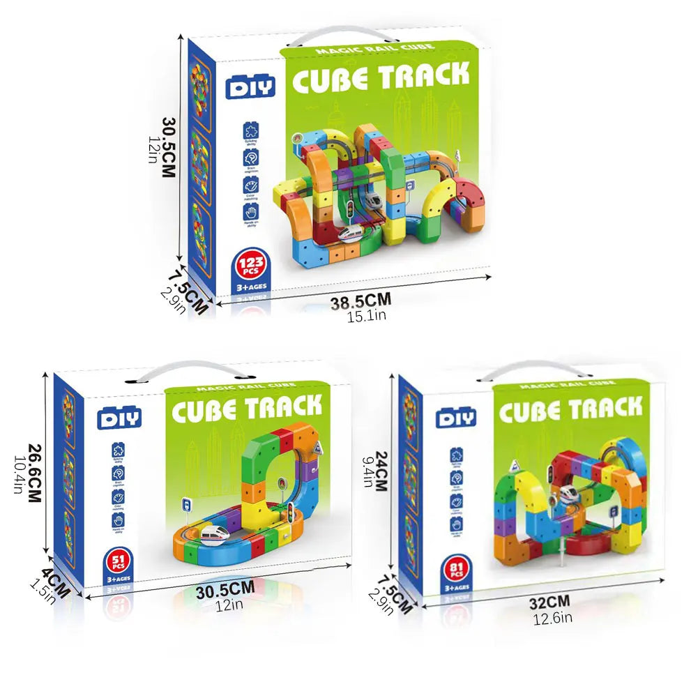 51-piece flexible railway building set, a durable kids' toy. Develops motor skills and imaginative train play.