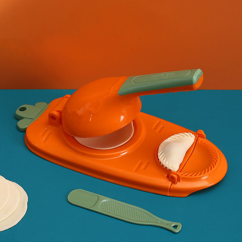 Dumpling maker with integrated dough press, making cooking and baking fun and effortless
