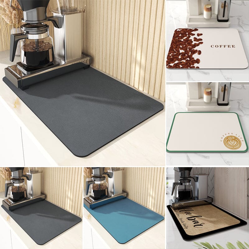 Absorbent PVC draining mat protects countertops from water damage, non-slip design