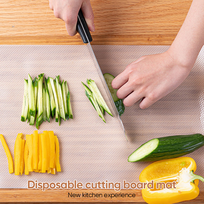 Close-up of serrated edge on Disposable Cutting Board Mat Roll for easy tearing, food safety