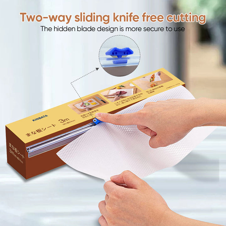 Kitchen gadget: Disposable Cutting Board Mat Roll, transparent, for quick & clean food prep