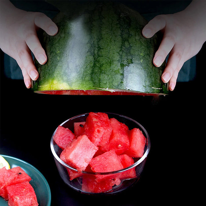 Compact watermelon cutting tool, 2-in-1 slicer & fork, hygienic stainless steel, essential for summer
