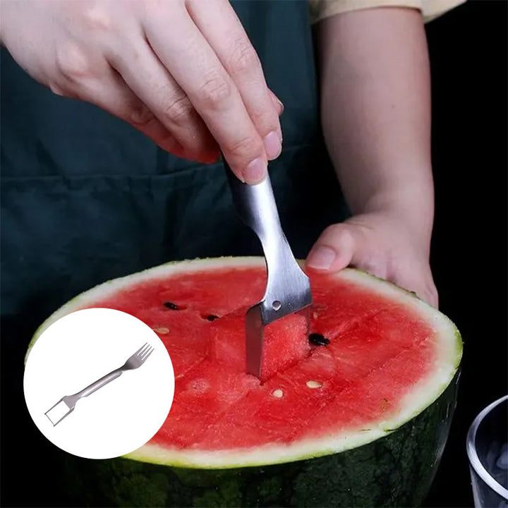 Ergonomic kitchen fruit tool, watermelon slicer and server, rust-resistant stainless steel