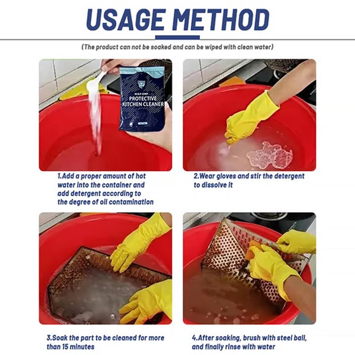 Lifestyle image: kitchen countertop being cleaned with degreaser cleaner, spotless home grease remover