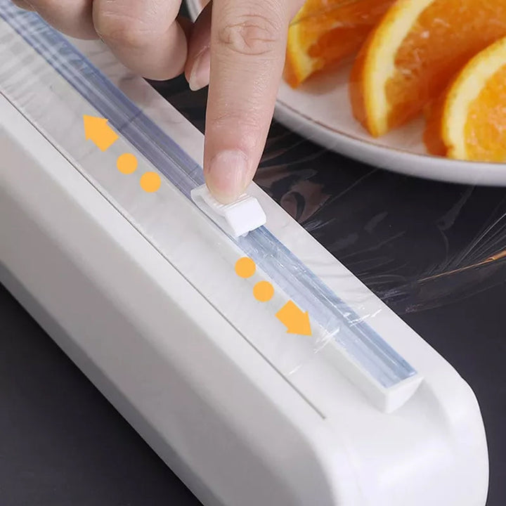 Durable wrap dispenser with robust cutter, a must-have kitchen organizer for everyday food storage needs.