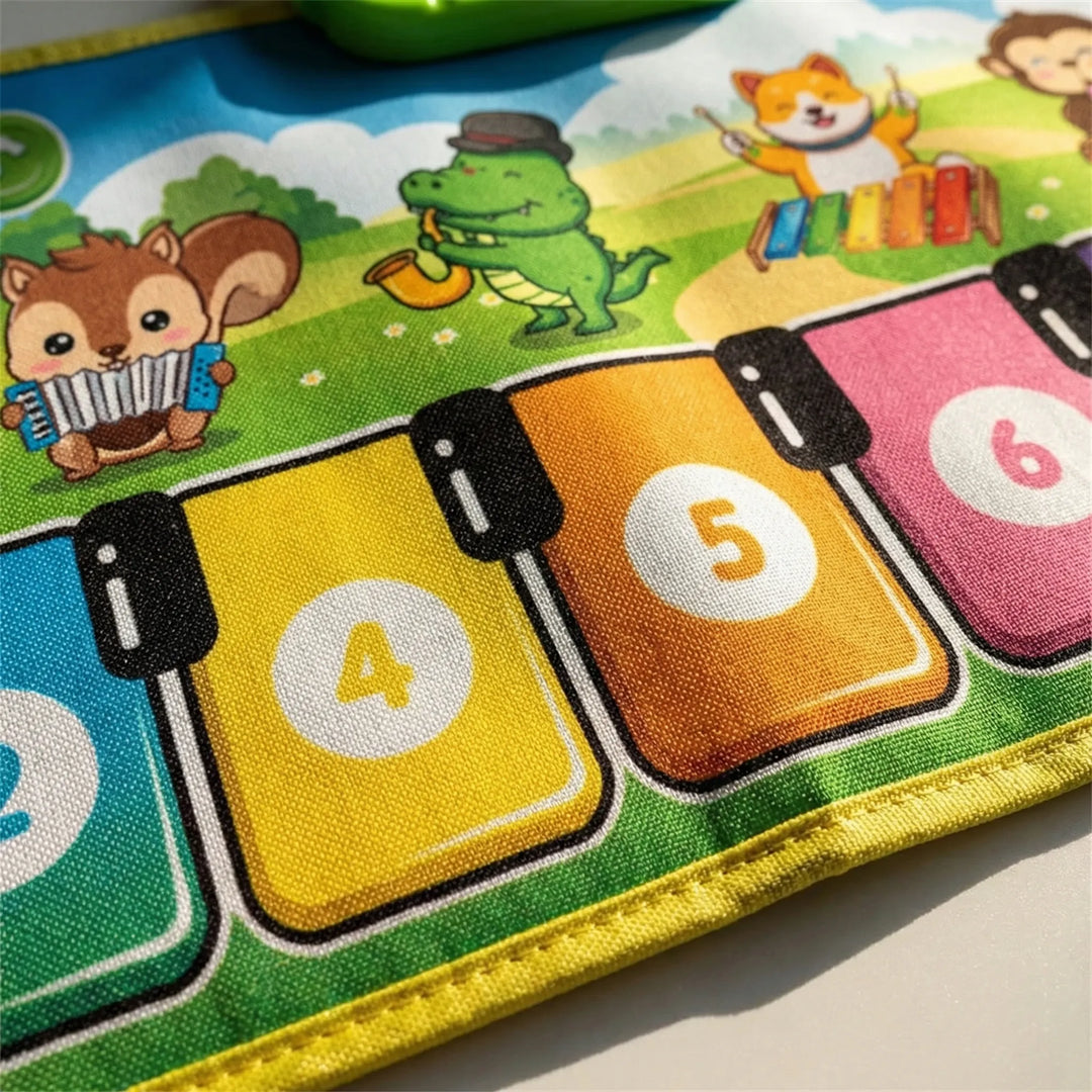 Toddler musical play mat with vibrant wave design, a large interactive learning toy & educational gift for kids.