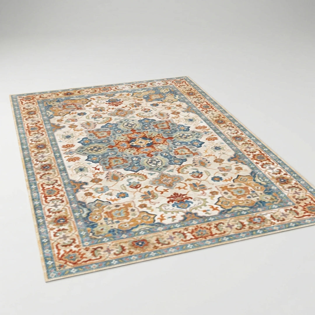 Bohemian patterned outdoor rug, large Flowique area rug with water-resistant wave design for patio & garden.