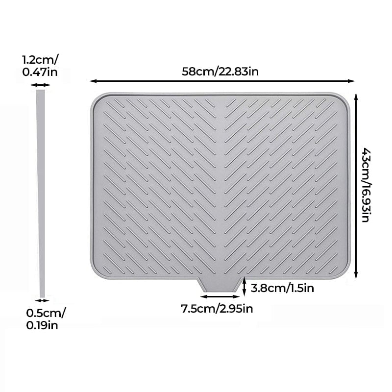Detailed shot of the anti-slip bottom of a large silicone dish drying mat, ensuring stability on countertops