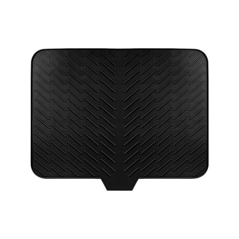 Large blue silicone drying mat integrated into a modern kitchen design, blending aesthetics with functionality