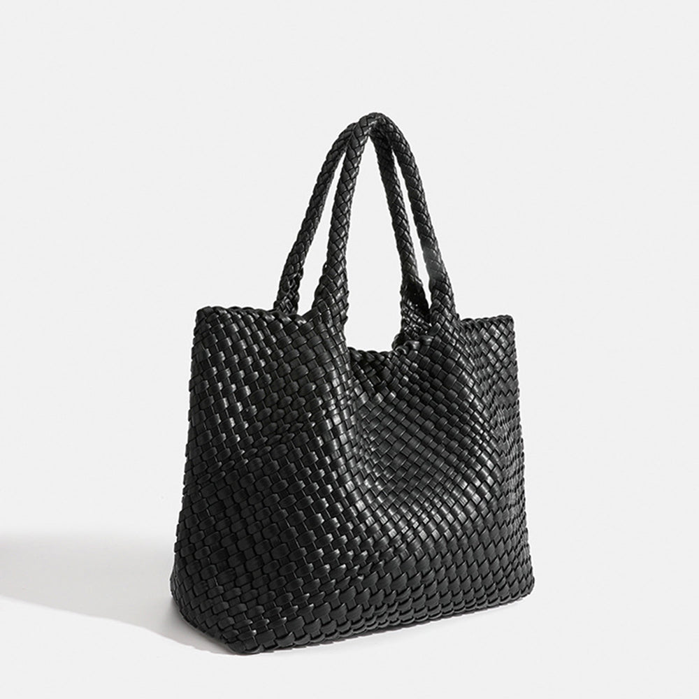 Versatile large woven tote bag, chic women's shoulder carryall for any occasion.