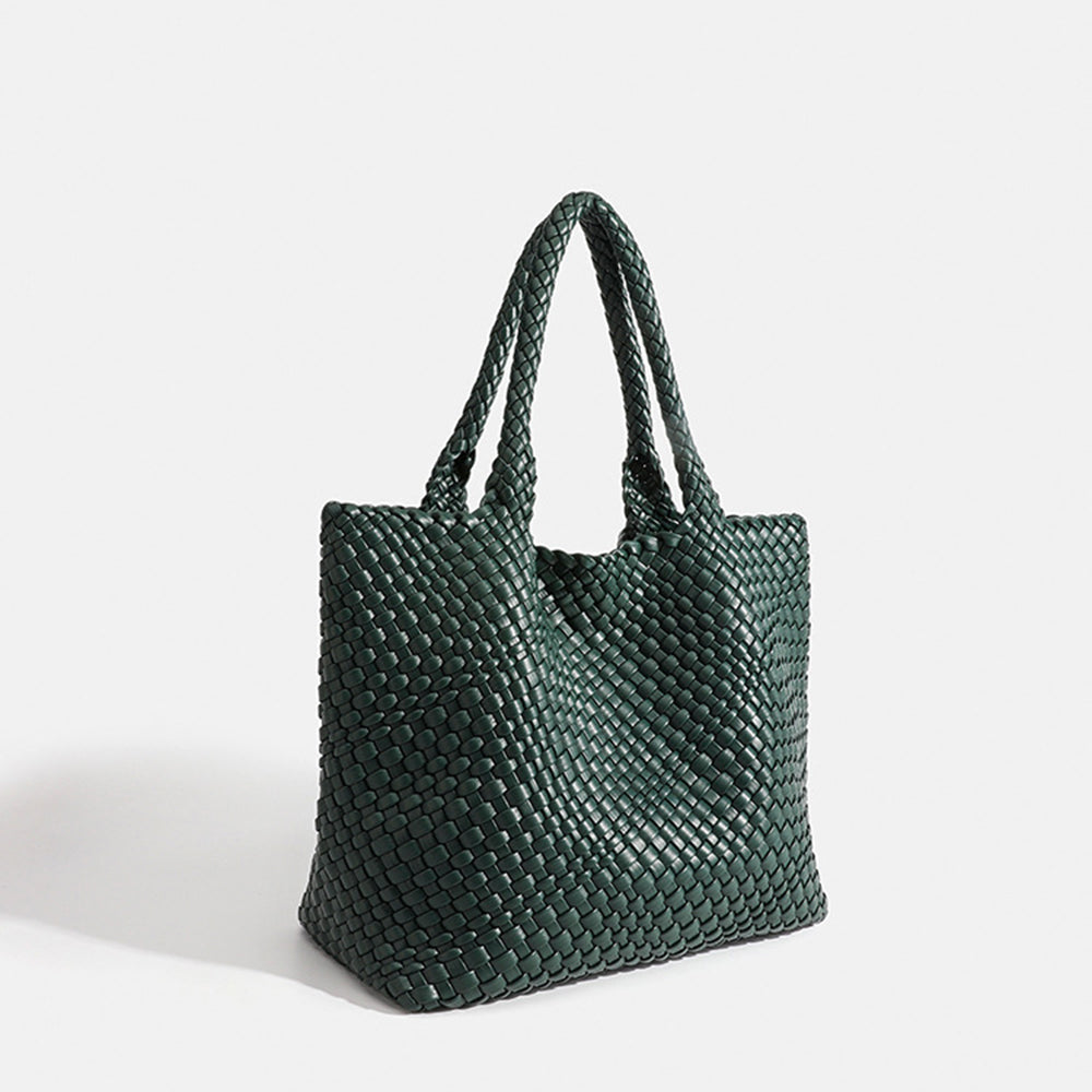 Women's large woven shoulder tote, fashionable accessory for casual & chic outfits.