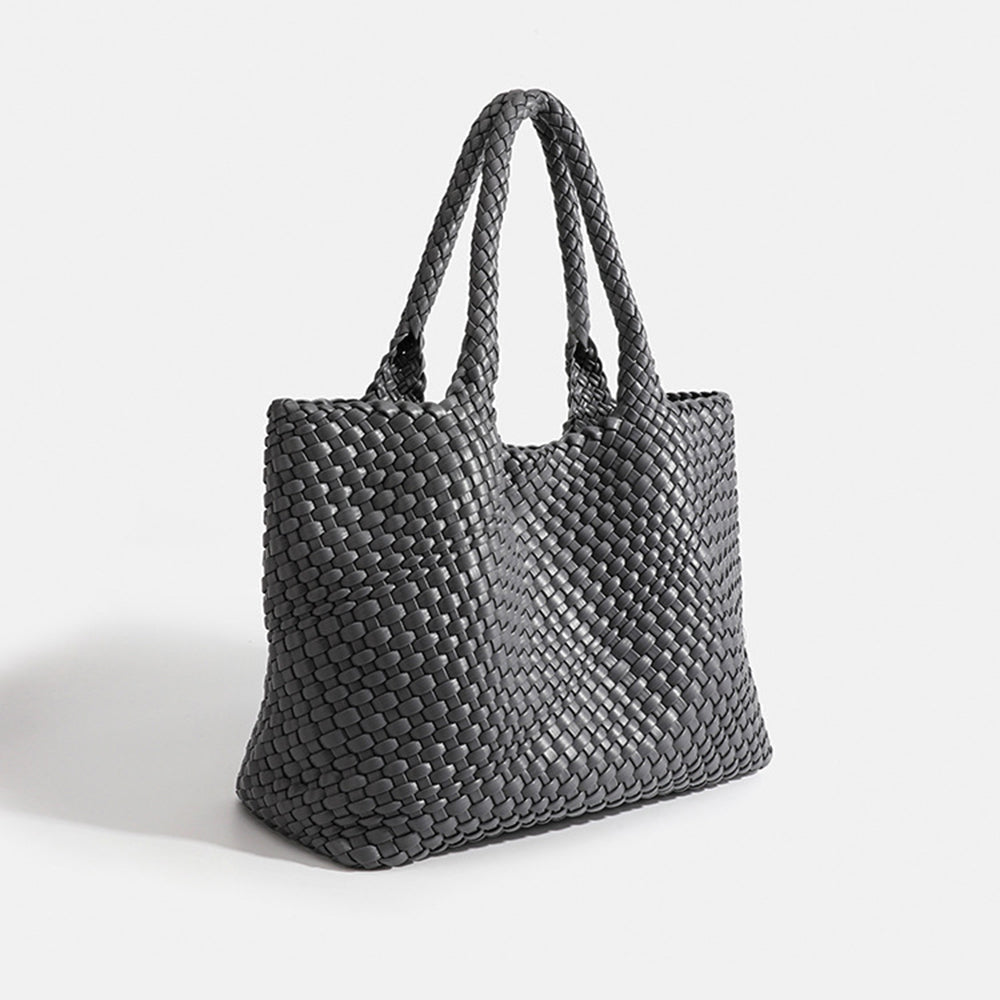 Large woven tote bag, practical women's shoulder carryall for everyday fashion.