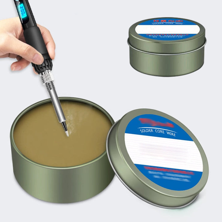 Packaging shot of lead-free solder paste syringe, safe for electronics and jewelry applications