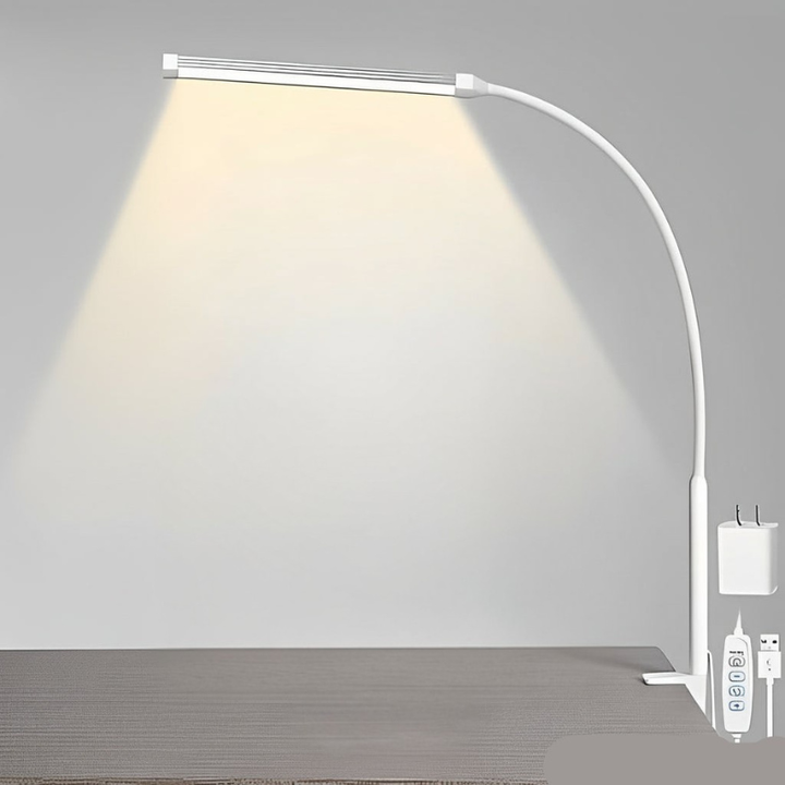 LED desk lamp with flexible gooseneck, 3 color modes & clamp. Ideal for office lighting, reading & tasks.