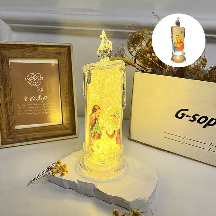 Elegant LED flameless prayer candle, adding a touch of grace to Christian or Catholic home decor