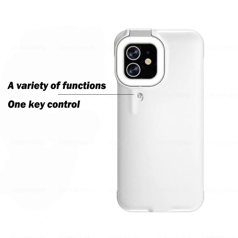 High-quality protective iPhone case with built-in LED ring light, improving selfie quality in low light