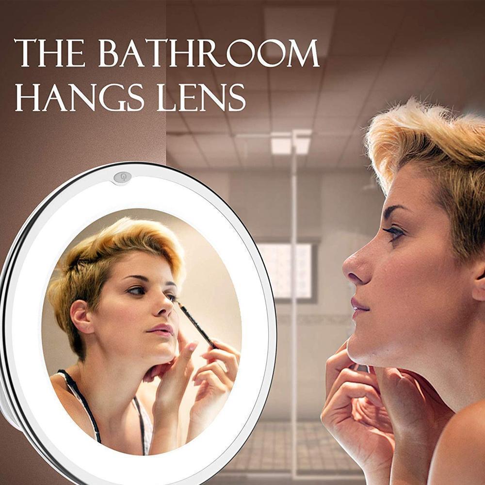 Magnifying makeup mirror with an illuminating LED light and a sturdy gooseneck for easy adjustment