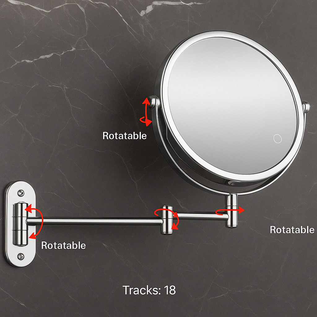 Modern LED vanity mirror with 3x zoom and touch-controlled dimmable illumination for flawless beauty routines.