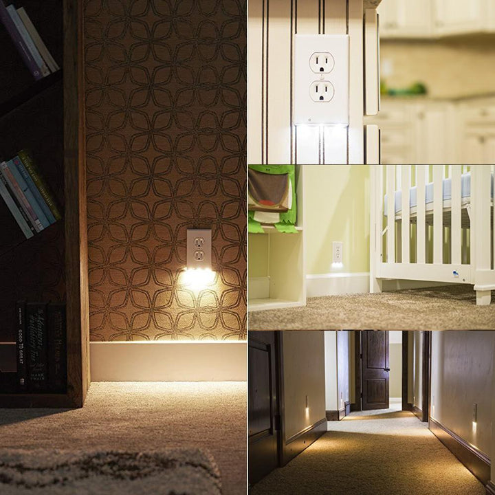 LED night light outlet cover plate with built-in sensors, turning on automatically in low light