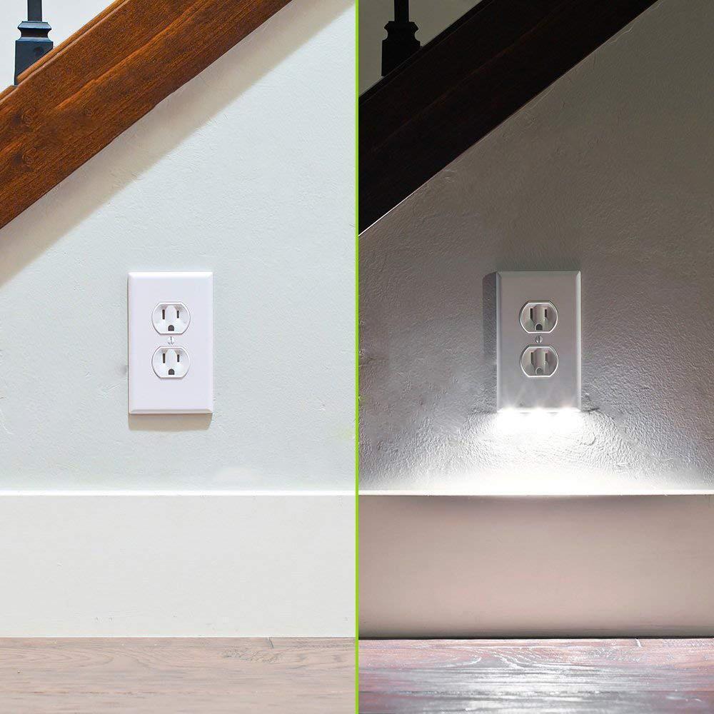 Automatic sensor LED night light cover for duplex outlets, offering safe, hands-free room lighting for homes