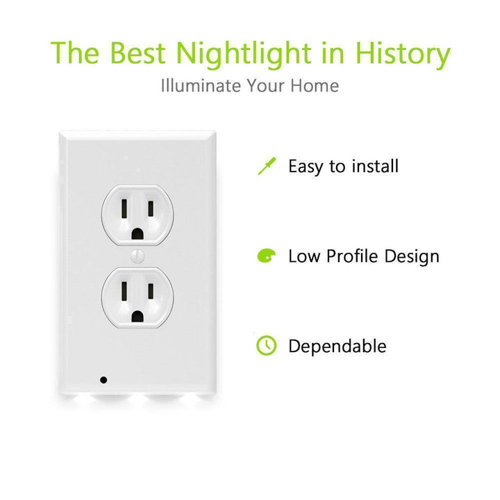Kid-friendly LED night light wall plate, seamlessly integrated into an outlet cover for discreet safety lighting