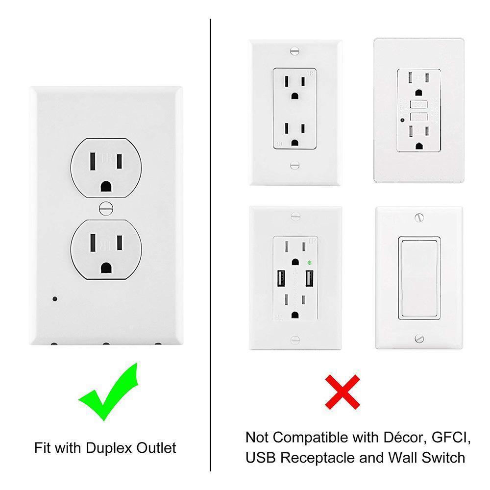 Energy efficient LED night light outlet plate, illuminates dark rooms and hallways without wires or plugs
