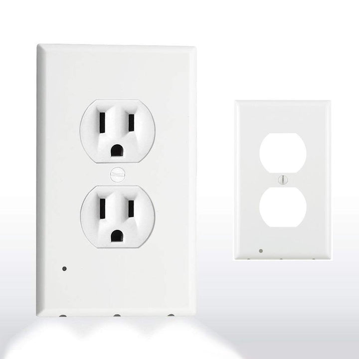 Modern LED night light outlet cover, converts standard outlets into automatic, soft light sources for home safety
