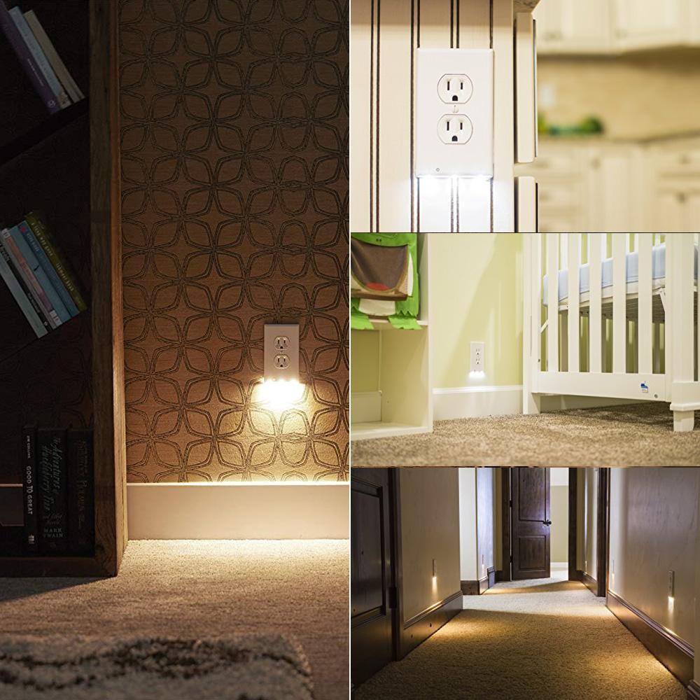 Smart LED night light outlet cover, features an automatic sensor for convenient, energy-saving home lighting