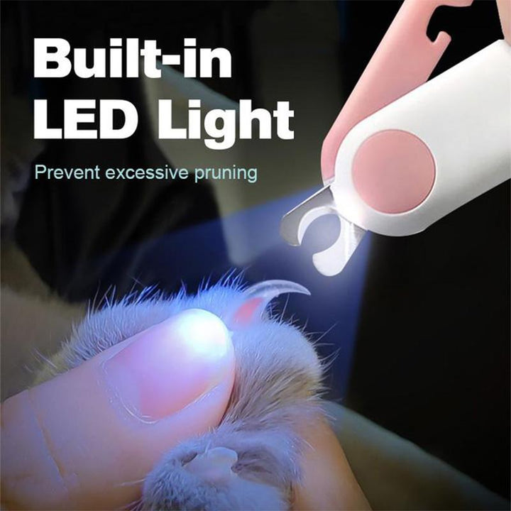 Ergonomic pet nail clipper with bright LED light for easy visibility during dog and cat grooming