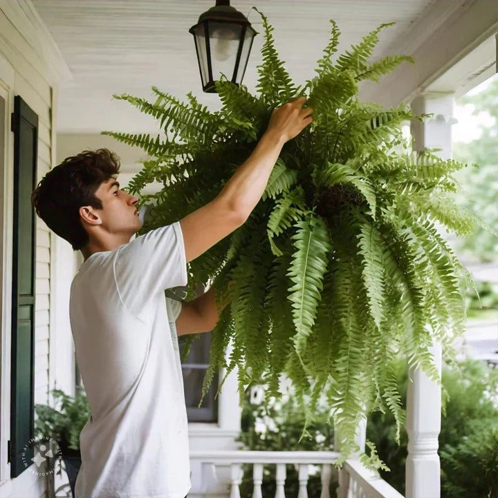 Lifelike artificial Boston fern plant, perfect for maintenance-free indoor or outdoor home decor.