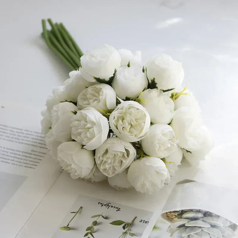 Vibrant faux peony floral arrangement in a decorative vase, perfect as a stunning home decor centerpiece.