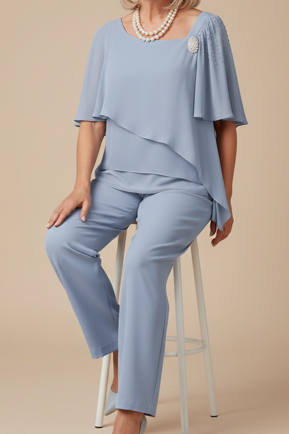 Light blue women's chic two-piece skirt set. Perfect casual co-ord outfit for summer fashion.