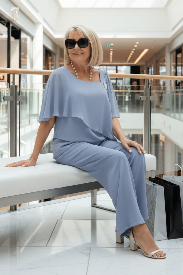 Navy blue matching two-piece outfit for women. Stylish co-ord set, ideal for summer casual wear.