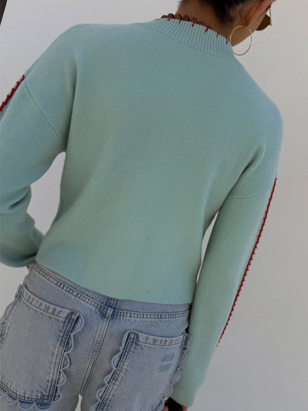 Comfortable women's octopus pattern knit cardigan, casual light blue style.