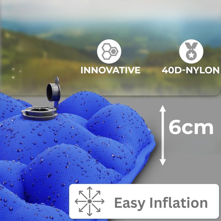 Portable backpacking air mattress, ideal for hiking & travel; ultra-light sleeping pad.
