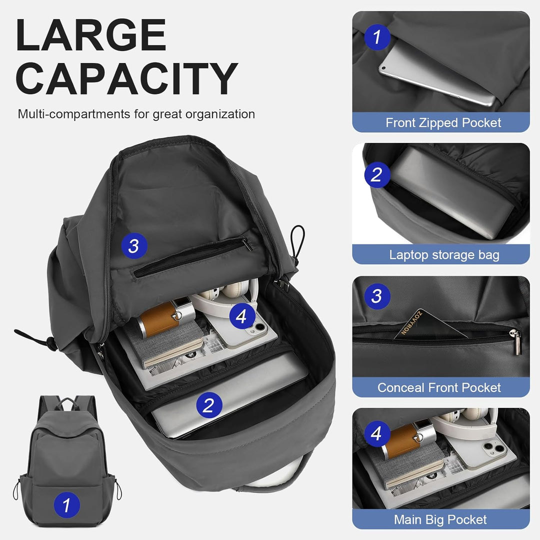 Travel-ready water-resistant backpack, lightweight with smart organization.