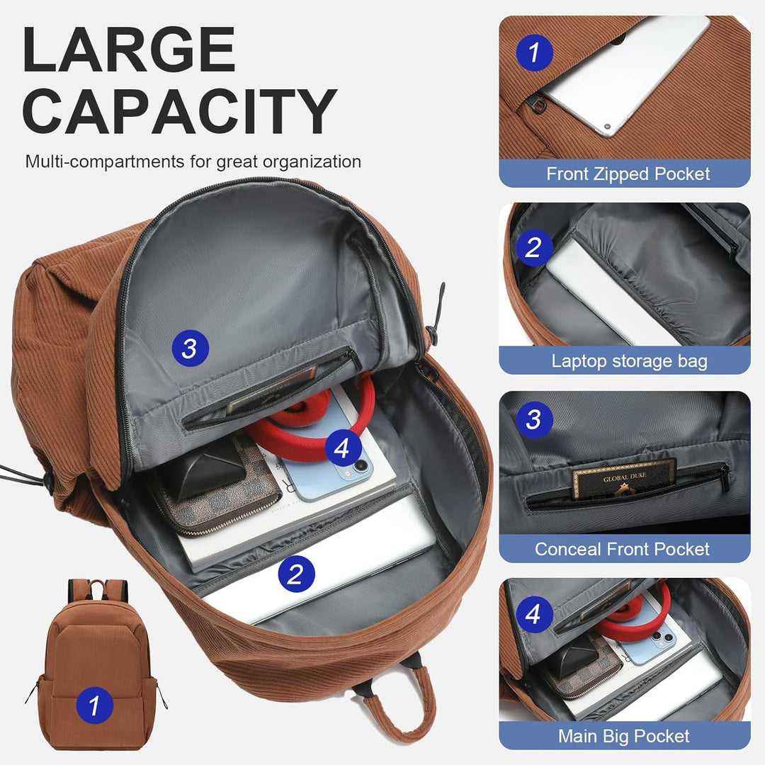 Organized laptop backpack, water-resistant, ideal for students & professionals.