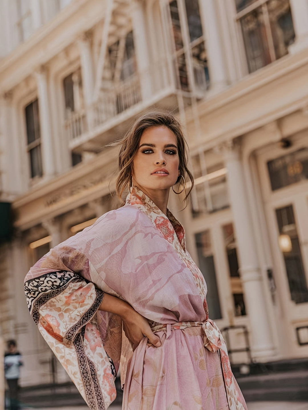 Elegant women's floral print kimono. Lightweight resort cover-up, perfect for beach, vacation, and summer fashion.